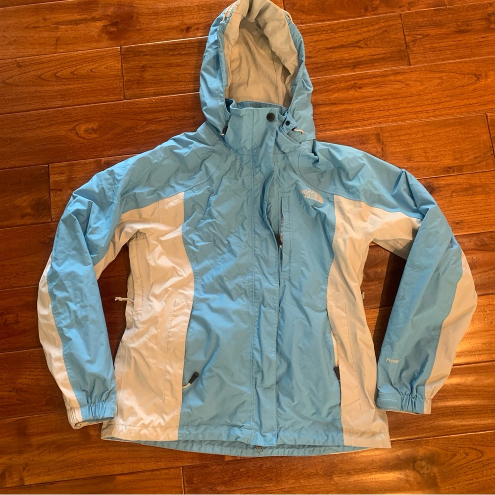 The North Face Women’s HyVent Jacket M Varius Guide Blue Grey Zip Removable Hood